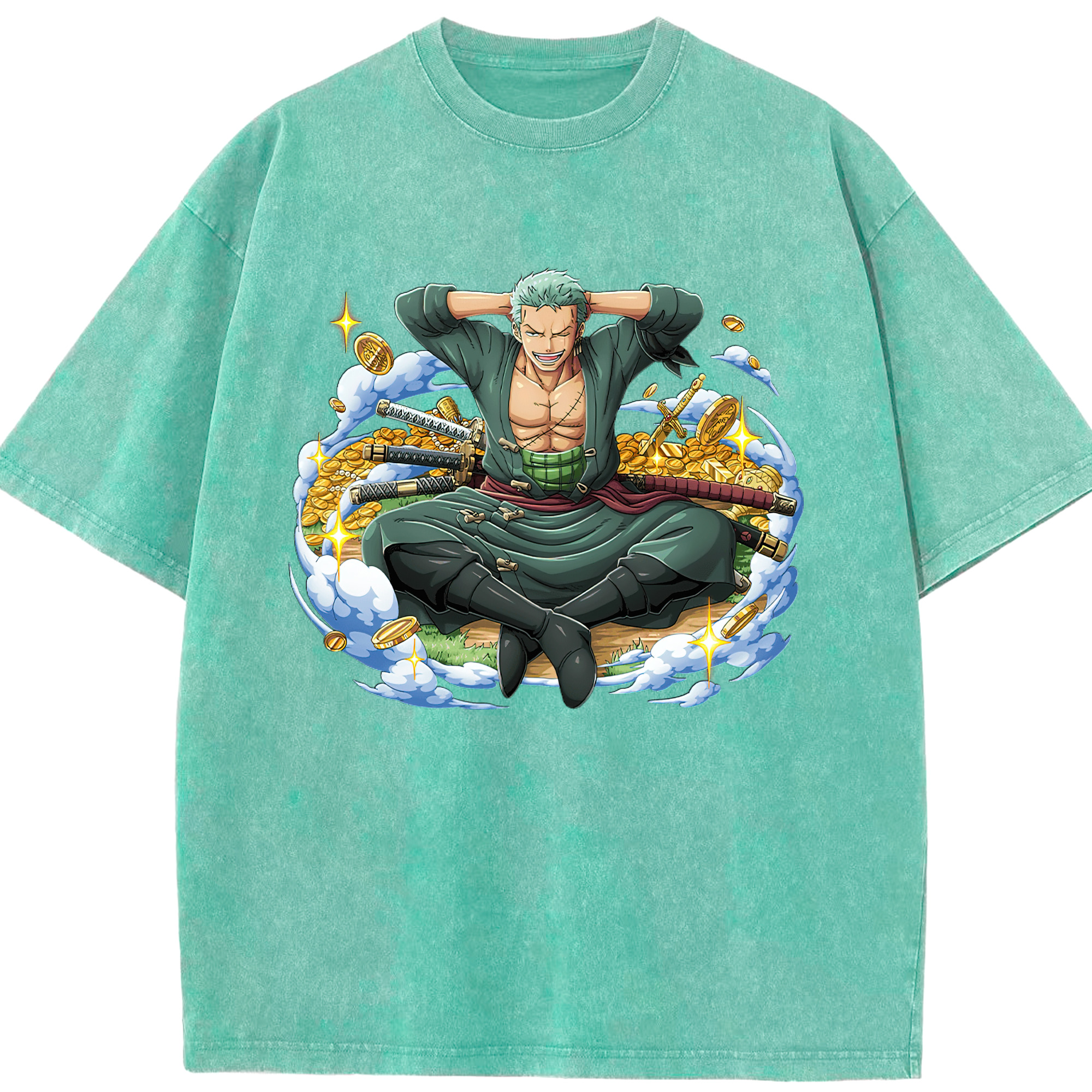 ワンピース ロロノア・ゾロ ONE PIECE Roronoa Zoro 綿100% ヴィンテージ風 半袖Tシャツ（フロントプリント）